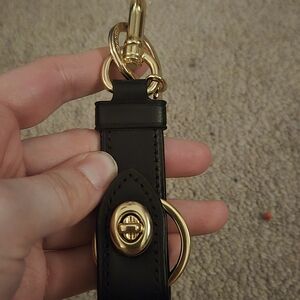 Black Leather Keychain with Gold Accents